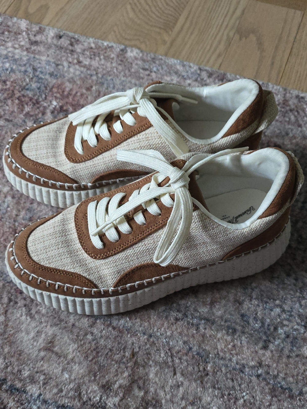 Casual Canvas & Suede Lace-Up Sneakers in Cream and Brown